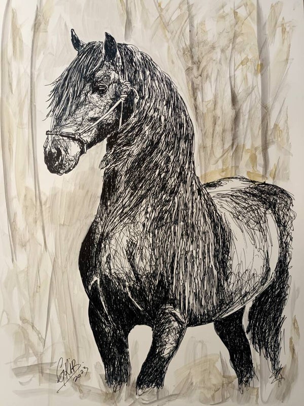 Cheval Frison - Oeuvre Originale ou Impression d'Art Numérotée