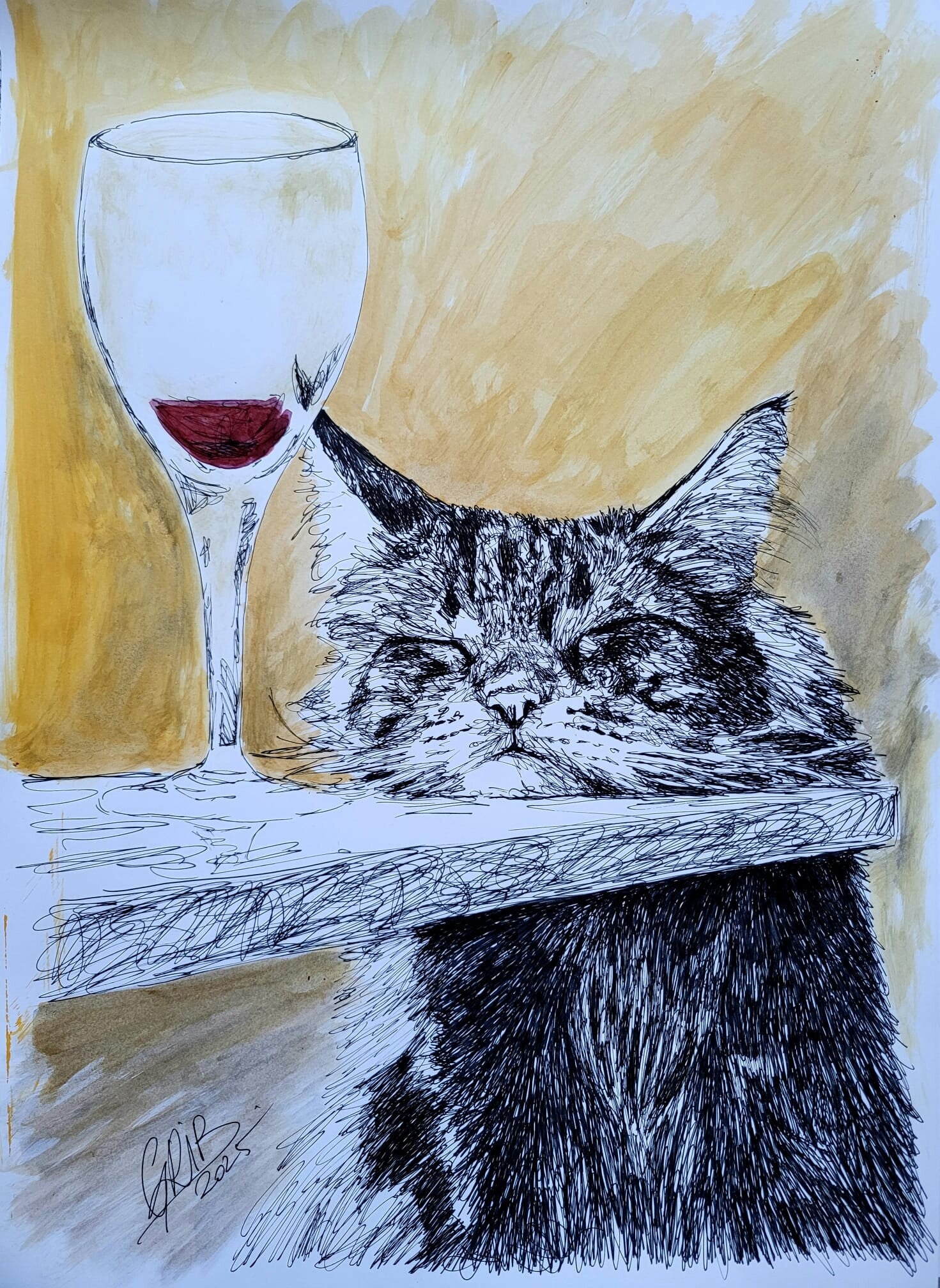 Chat festif - Originale ou Impression d'Art Numérotée