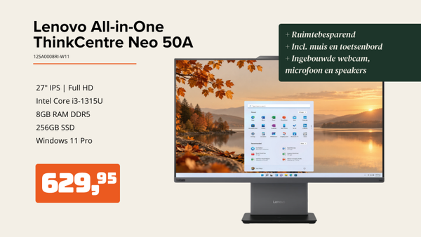 Lenovo AIO ThinkC. 50A 27" IPS i3-1315U 8GB DDR 256GB W11P