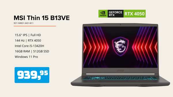 MSI Thin 15 B13VE 15.6 IPS i5-13420H 16GB 512GB RTX4050 W11P