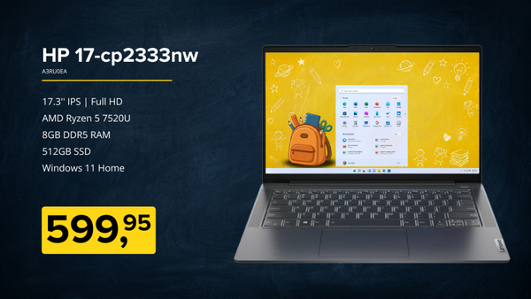 HP 17.3'' Full HD IPS | AMD Ryzen 5 7520U | 8GB DDR5 | 512GB SSD | W11 Zilver