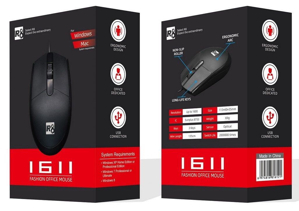 R8 1611 Optical USB Zwart Retail