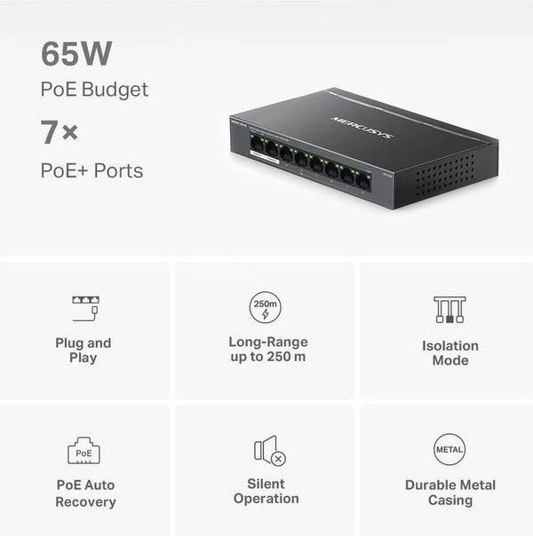 MERCUSYS 8Port 1Gbps (7xPoE+) MS108GP