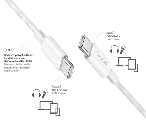 USB-C 2.0(M) <> USB-C(M) 1.5m LogiLink 60W/480Mbps