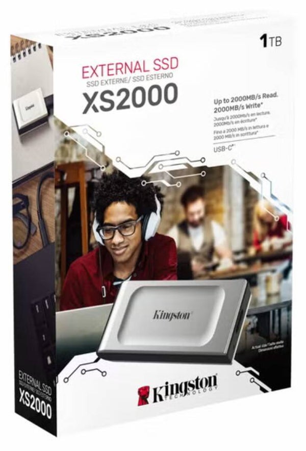 1TB Kingston XS2000 Zilver-Zwart/USB-C/2000/2000