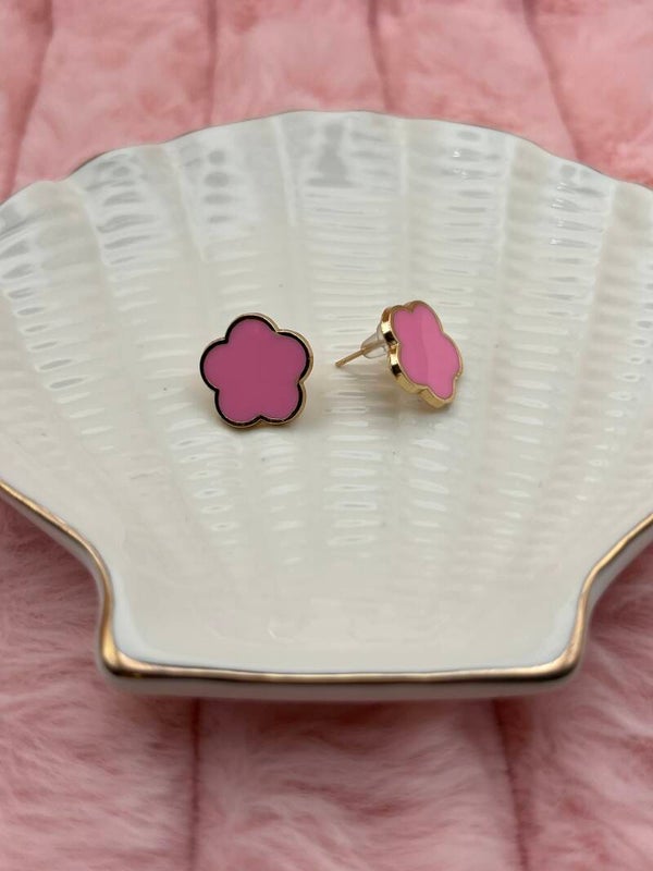 Goudkleurige oorbellen met roze bloemklavers