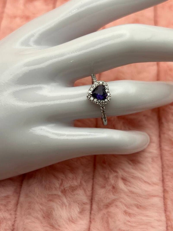 Zilverkleurige verstelbare ring met paars hart