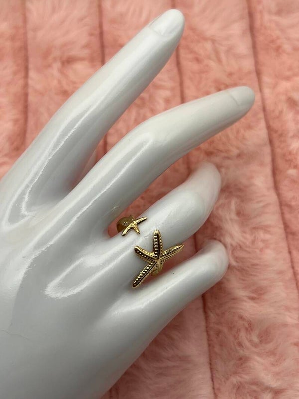 Goudkleurige verstelbare ring met zeesterren