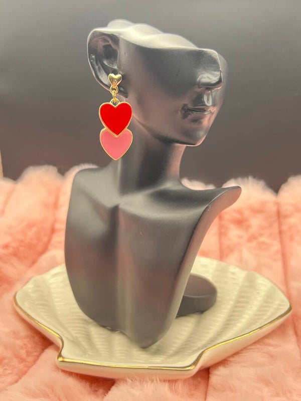 Oorbellen met dubbele hartjes – rood & roze