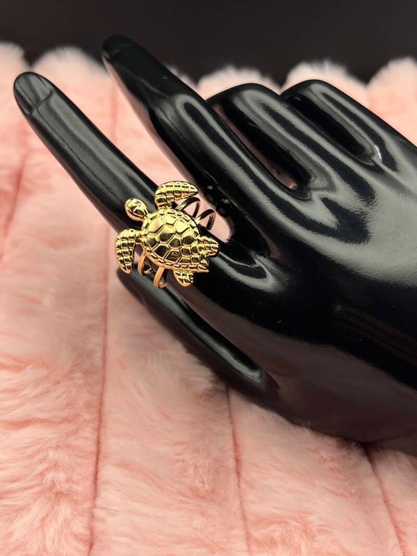 Goudkleurige verstelbare ring met schildpad