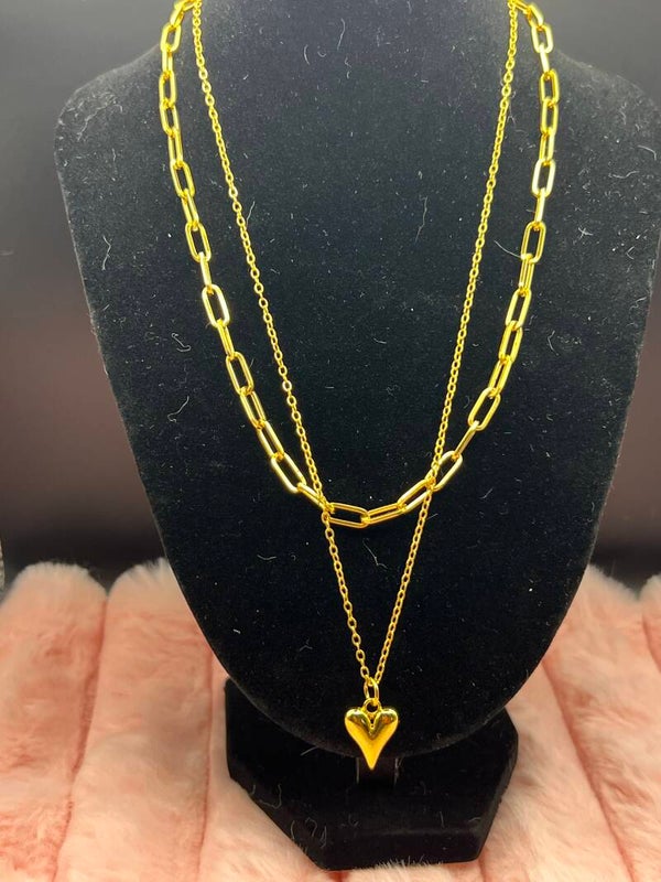 Goudkleurige dubbele ketting met hartje