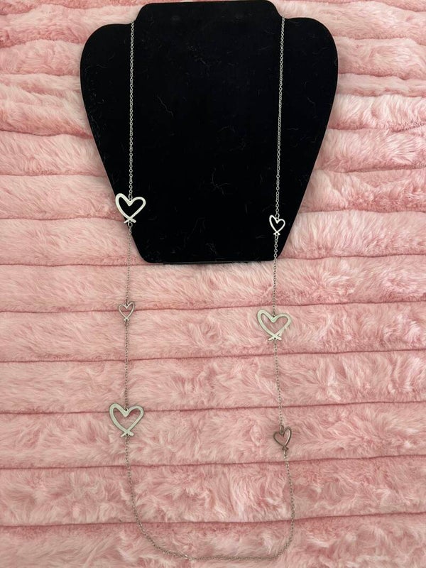 Lange ketting met open hartjes - zilverkleurig