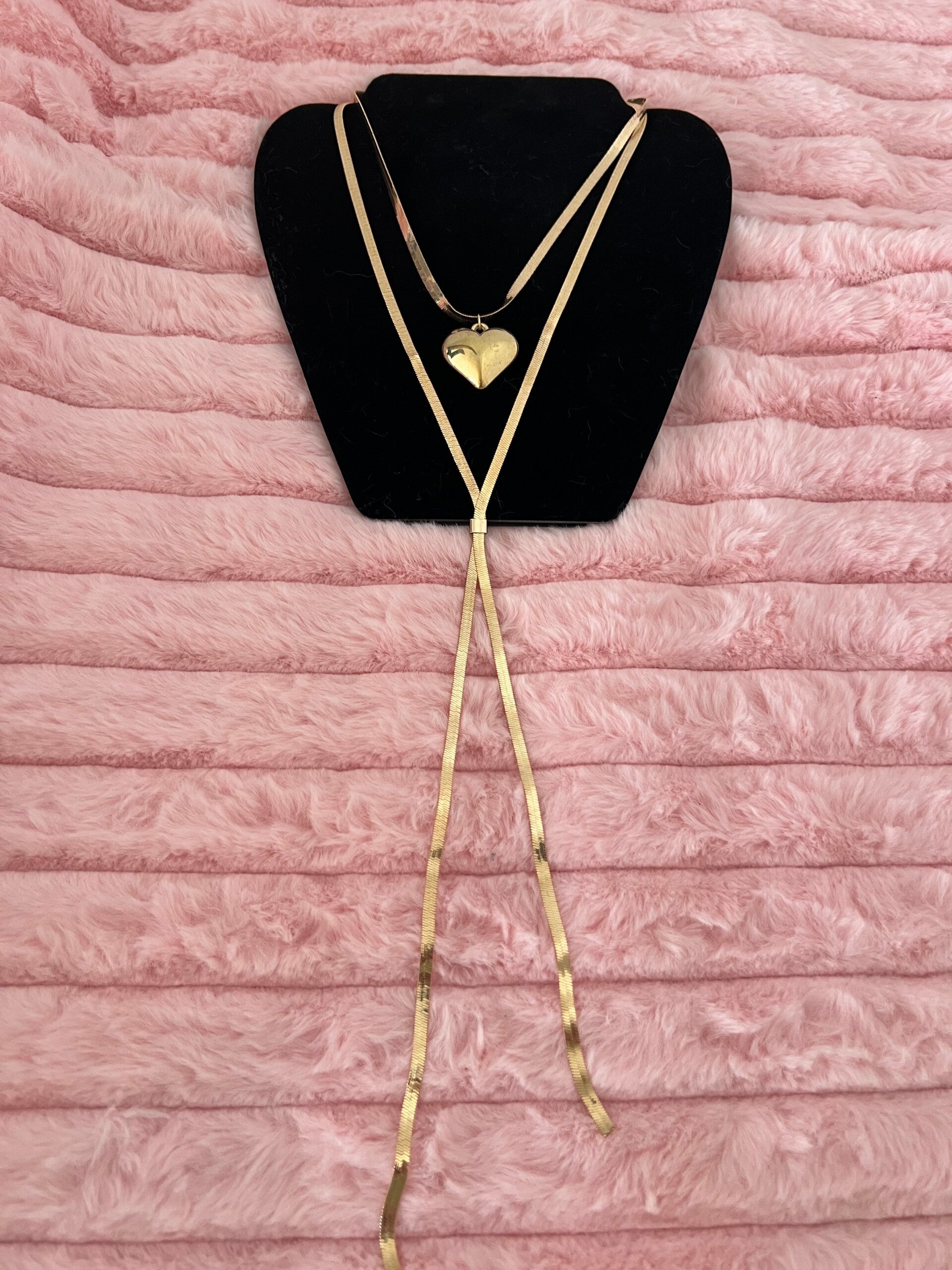 Goudkleurige lange layered ketting met hart