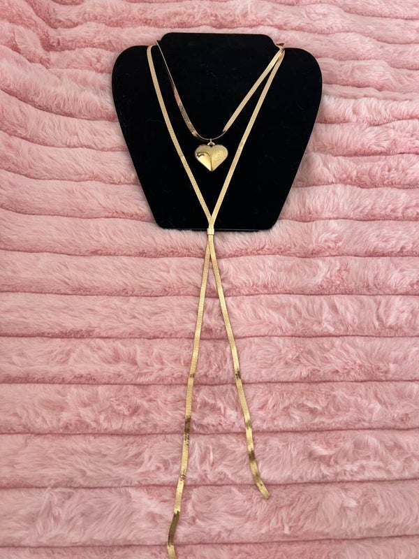 Goudkleurige lange layered ketting met hart