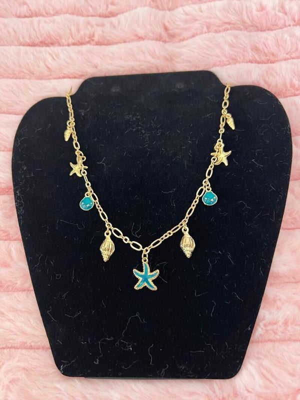 Goudkleurige ketting – Turquoise Sea