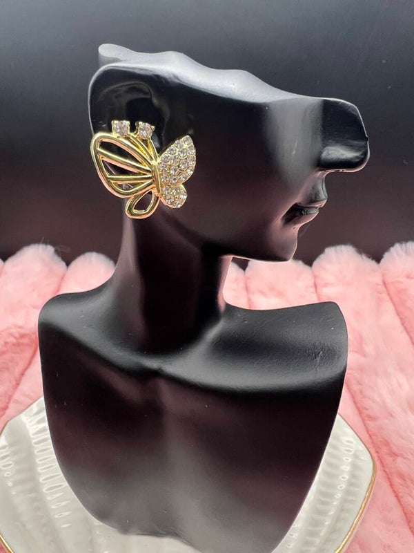 Goudkleurige oorbellen met vlinder en strass steentjes