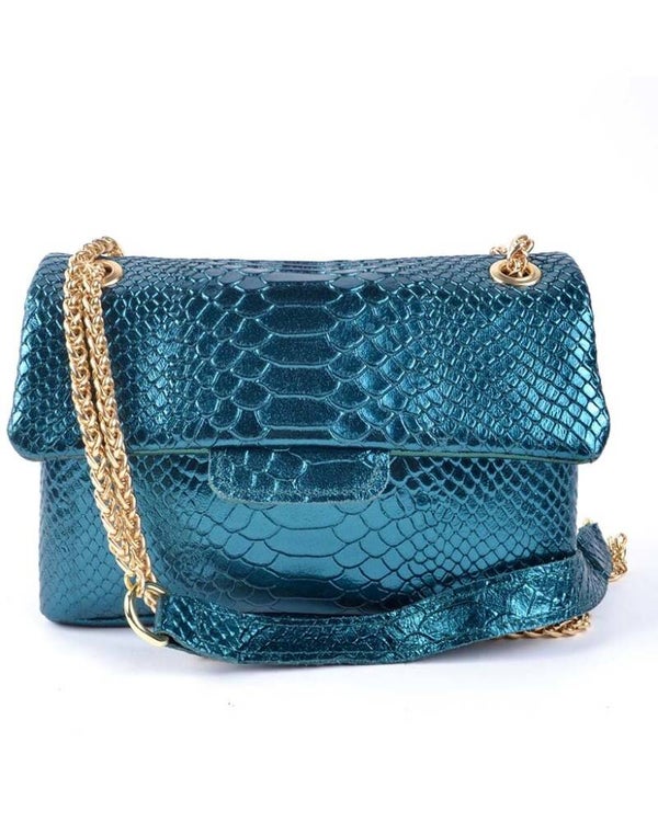Evi crossbody bag Metallic Petrol Echt leer