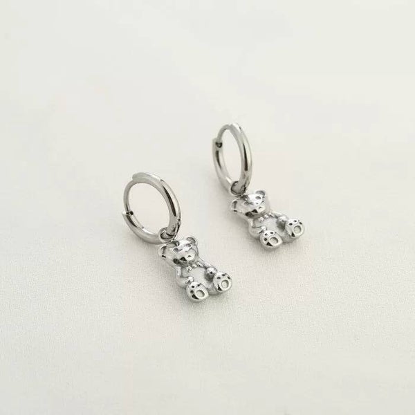 Teddy bear oorbellen zilver