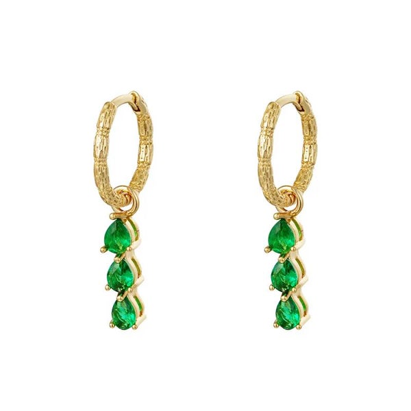 Oorbellen diamonds in a row goud/groen