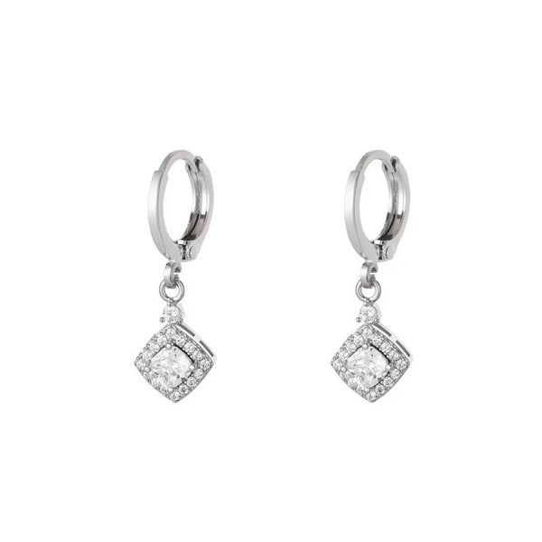 Oorbellen druppel zilver met steentjes