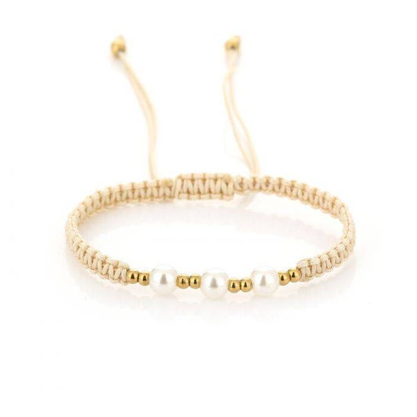 Macramé pearl bracelet beige