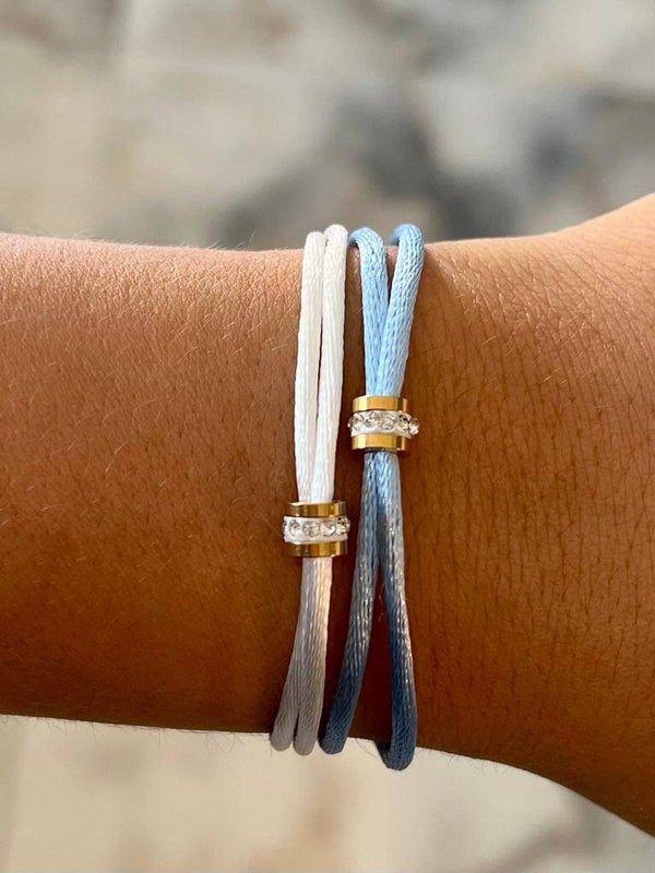 Satijnkoord armband met zirkonia steentjes