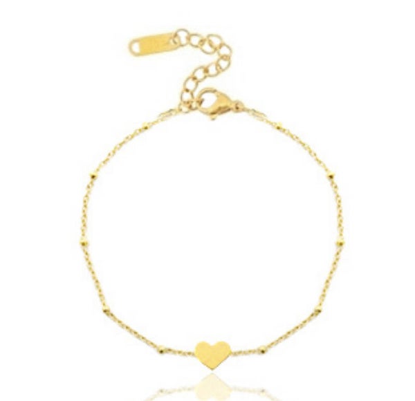 Stainless steel bracelet heart goud