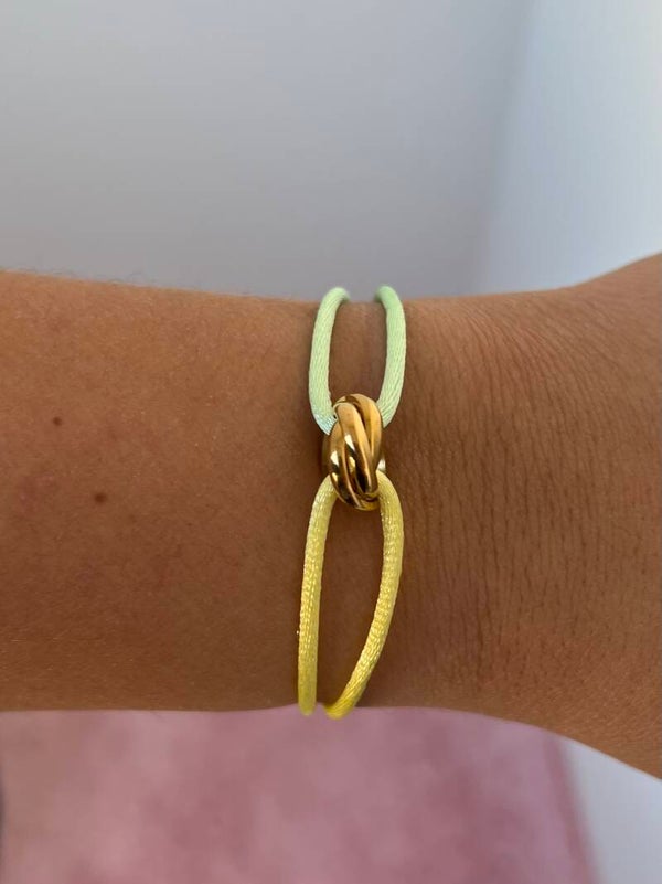 Satijnkoord armband rainbow gold