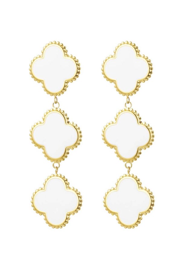 Oorbellen 3 klavers wit