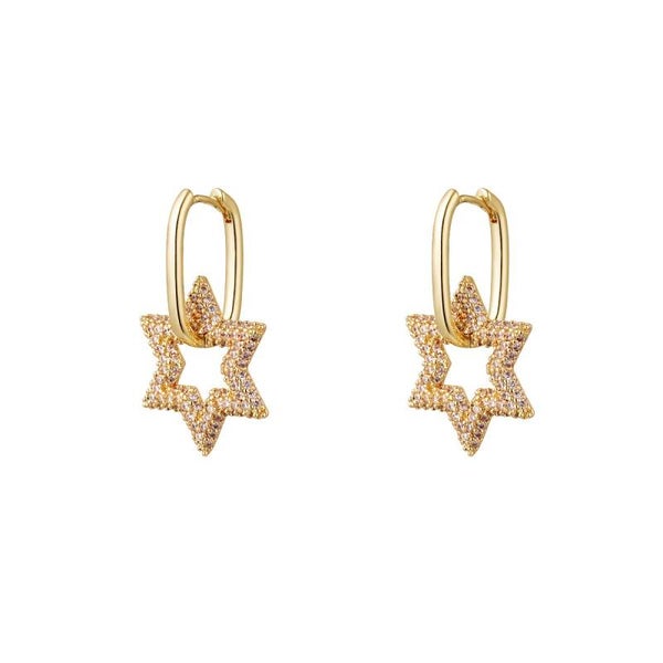 Zirkonia ster oorbellen Gold plated