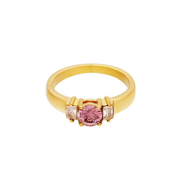 Rvs Ring Zirkonia Love pink