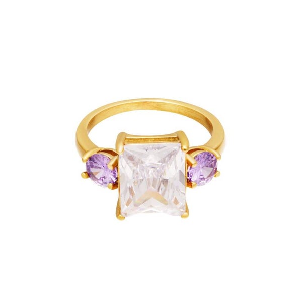 Ring Royal zirkonia stainless steel White / purple - Gold