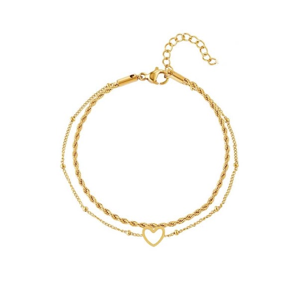 Armband heart double layer rvs Goud