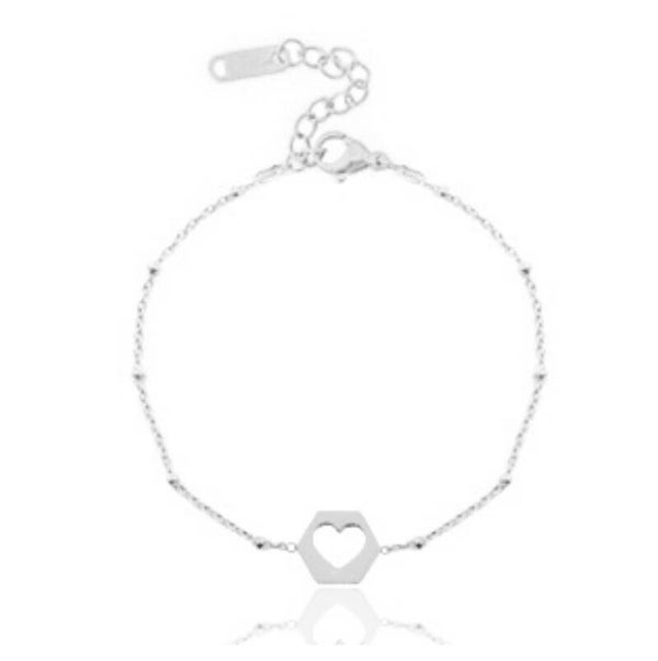 Stainless steel bracelet cut out heart zilver