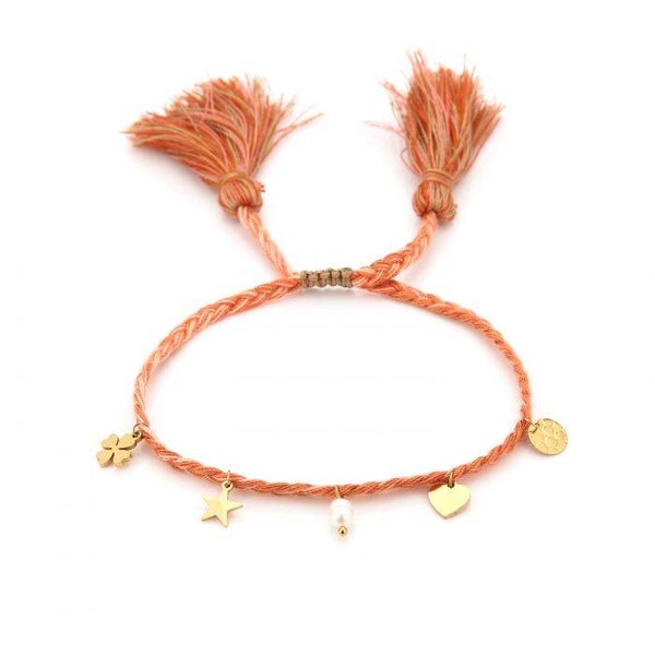 Gevlochten armband met tassel Roze