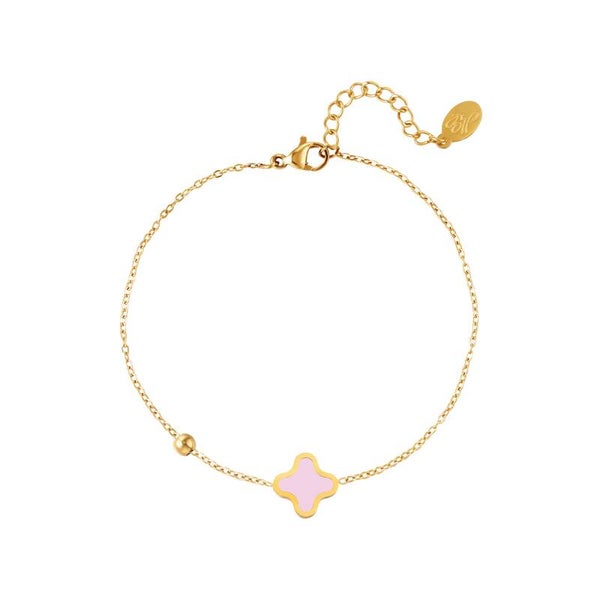 Armbandje Clover stainless steel Pink - Gold