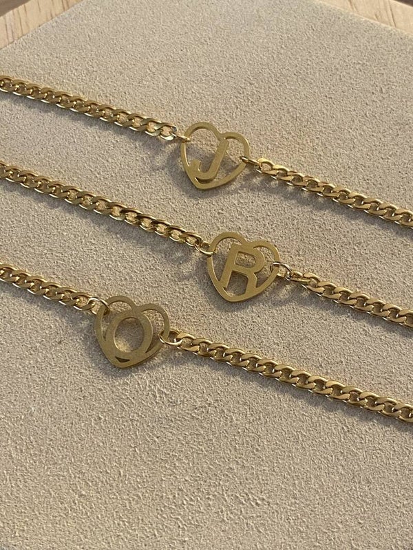 Initial heart bracelet stainless steel
