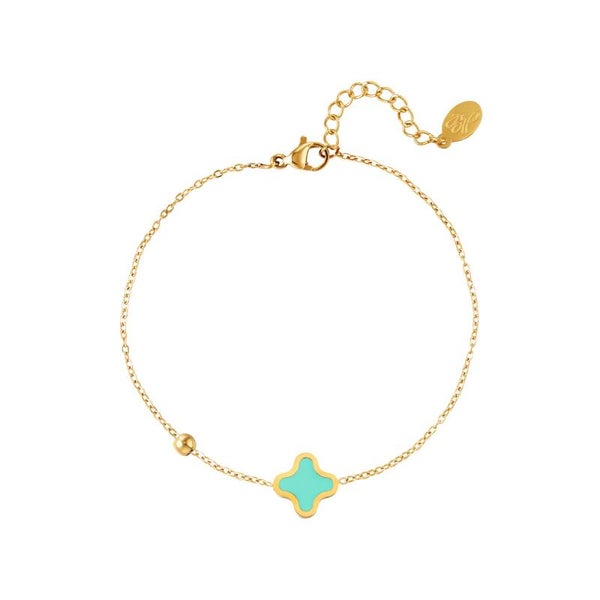 Armbandje Clover turquoise. Stainless steel Gold