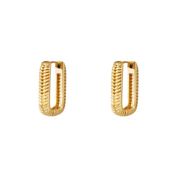 Oorbellen geweven rechthoek stainless steel Goud