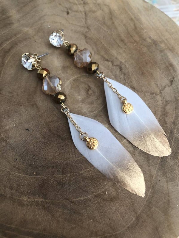 Gold dipped feather white&gold