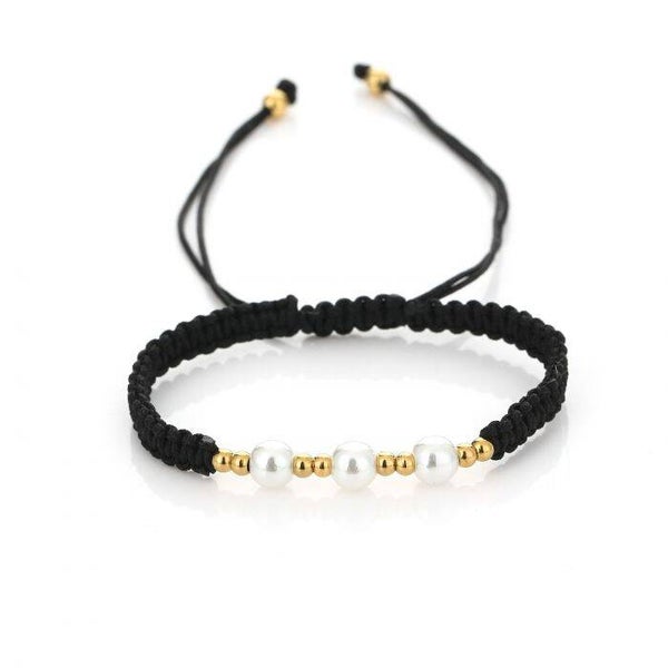 Macramé pearl bracelet zwart