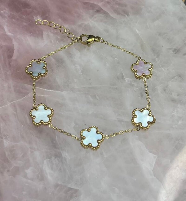 Klaver armband white - Gold stainless steel