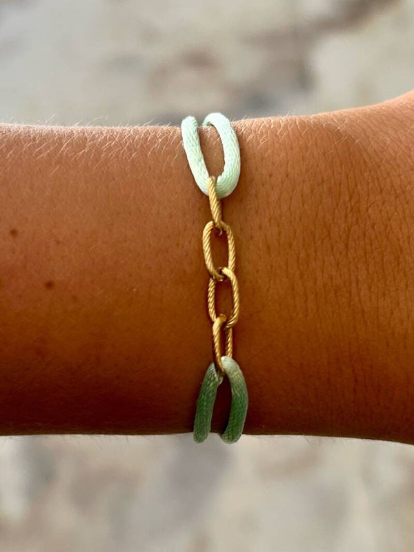 Satijnkoord armband mint groen met schakel