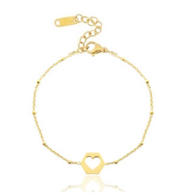 Stainless steel bracelet cut out heart goud