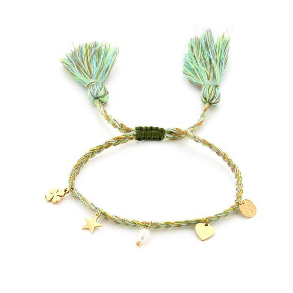 Gevlochten armband met tassel licht blauw
