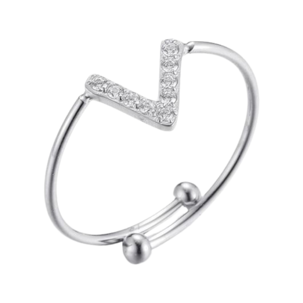 V ring met Zirkonia stainless steel zilver