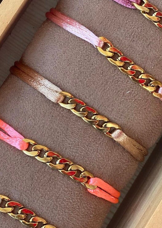 Satijnkoord armband stainless steel chain