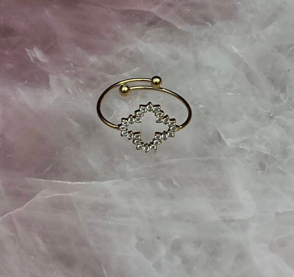 Klaver ring stainless steel & zirkonia Goud