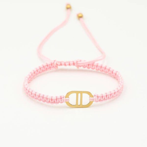 Macramé armband connected D roze