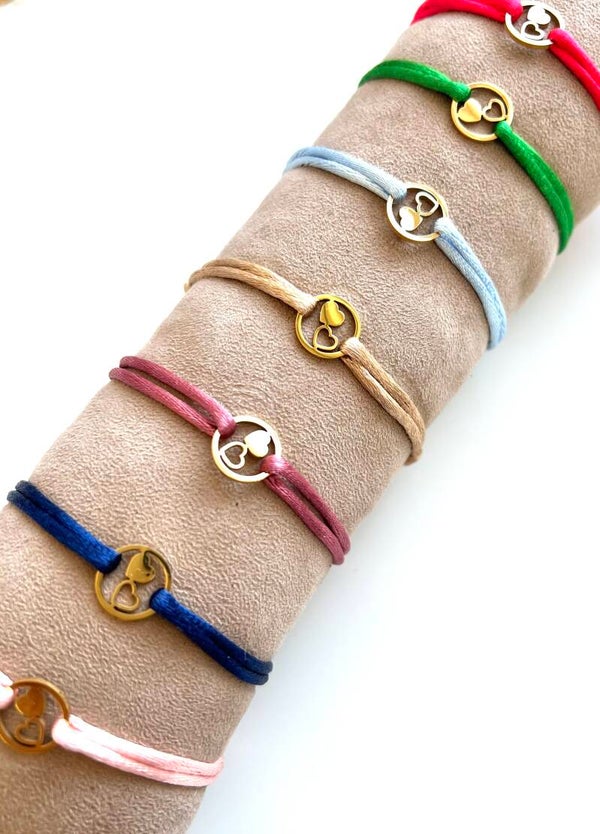 Double heart bracelet satin